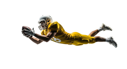 American football player diving to catch the ball.
