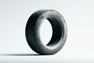 Stark Monochrome Studio Shot of a Worn Rubber Ring Against a Seamless White Background.