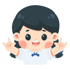 Cute Cartoon Girl Giving Rock and Roll Sign