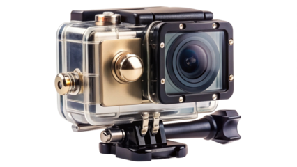 Action Camera in Waterproof Housing with Mount Ready for Adventure Photography