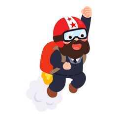 Cartoon Businessman with Rocket Pack Illustration