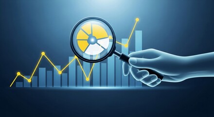 Analyze financial data with magnifying glass and growing bar chart