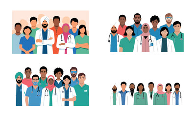 Medical team illustration showing group of doctors and healthcare professionals
