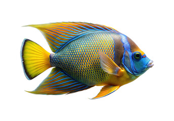 Naklejka premium Detailed close up of a colorful angelfish against a clean white background