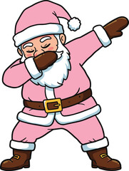 Funny Santa Claus dabbing in light pink costume, cartoon Christmas character illustration, festive winter holiday art, joyful celebration design