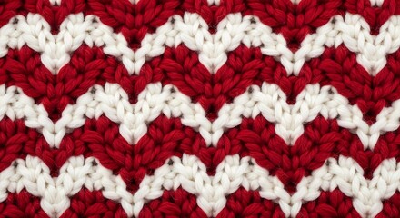 Cozy red and white chevron knit pattern creating a warm, inviting texture perfect for winter apparel and festive home decor projects