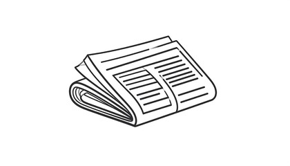 Line art of a folded newspaper, showing abstract text and graphics, on a plain white background
