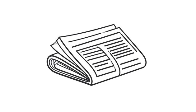 Line art of a folded newspaper, showing abstract text and graphics, on a plain white background