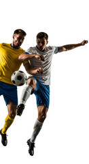Two soccer players in action during a match.