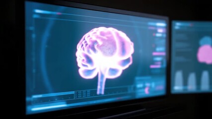 Digital brain scan medical technology neuroscience brain imaging futuristic interface holographic display glowing brain data analysis scientific research technology screen neural network healthcare - Powered by Adobe