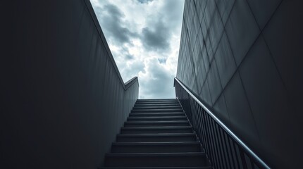 Fototapeta premium Steps leading to a cloudy sky showcasing a journey upward at dusk in an urban setting