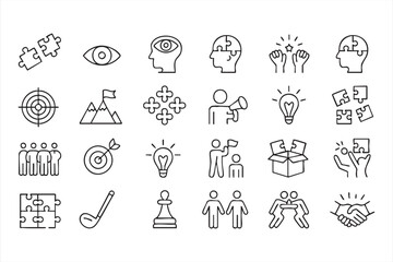 Set of icons representing productivity, leadership, and creative business strategy