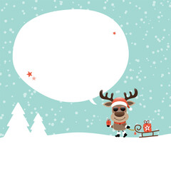 Rentier Sonnenbrille Mit Schlitten Im Wald Sprechblase Schnee Türkis