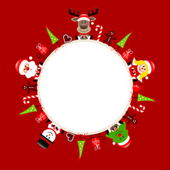 Runder Rahmen Weihnachtsmann Rentier Engel Baum Und Schneemann Rot