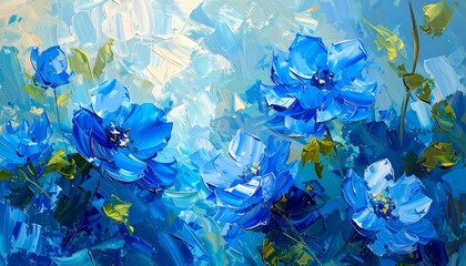 Vibrant Blue Floral Painting