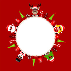 Runder Rahmen Weihnachtsmann Rentier Engel Baum Und Schneemann Sonnenbrille Rot