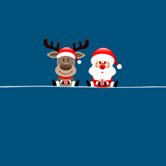 Quadrat Sitzendes Rentier Und Weihnachtsmann Dunkelblau