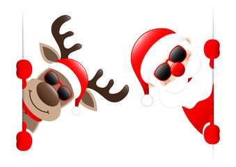 Großes Rentier Und Weihnachtsmann Sonnenbrille Banner Innen