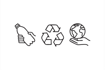 Set of environmental awareness icons for sustainability, waste management, and ecology