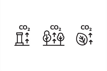 CO2 emission and absorption icons representing pollution, sustainability, and environment concepts