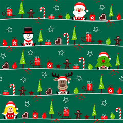 Endlosmuster Weihnachtsmann Schneemann Baum Rentier Und Engel Icons Dunkelgrün