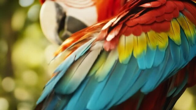 Vibrant feather detail of colorful macaw