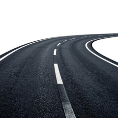 Fototapeta premium A curved asphalt road with white lane markings, disappearing into a black void