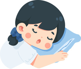 Illustration of Sleeping Girl on Pillow