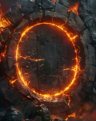 Boss-phase message panel, front view, glowing magma lines and steel core