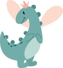 Cute dinosaur with balloons. Happy birthday greetings. Vector illustration	