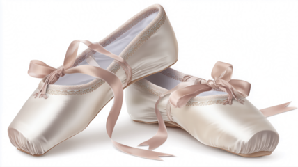 Two ballet slippers with ribbons tied to the toe isolated on transparent background