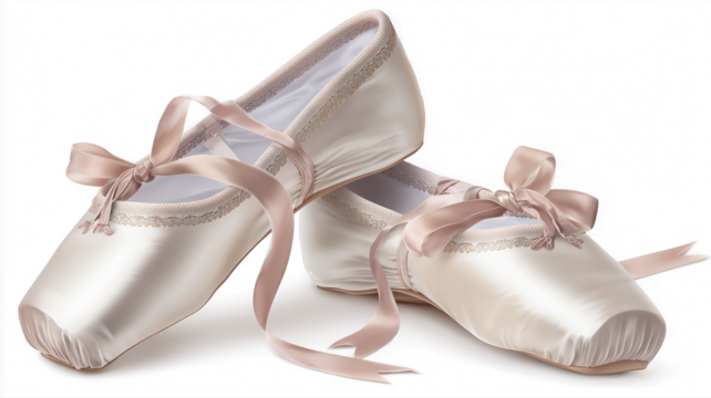 Two ballet slippers with ribbons tied to the toe isolated on transparent background