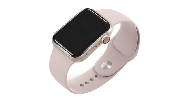 Watch with a black face and a pink band isolated on transparent background