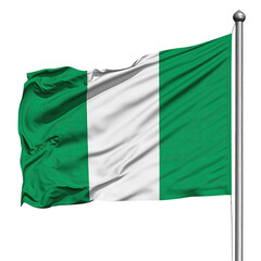 Obraz premium A flag with vertical green-white-green stripes on a pole against a black background