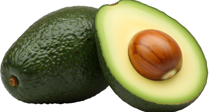 Avocado Whole and Half with Seed Isolated on White Background - Powered by Adobe