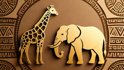 Fototapeta premium Giraffe and elephant wall decor 