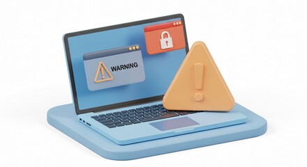 Laptop with warning and lock icons, cybersecurity alert