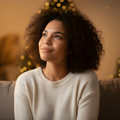 Beautiful Woman Smiling and Looking Up