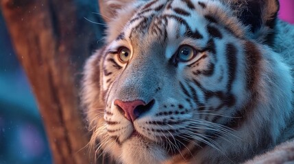 Captivating gaze of a white tiger, majestic feline in artistic spotlight