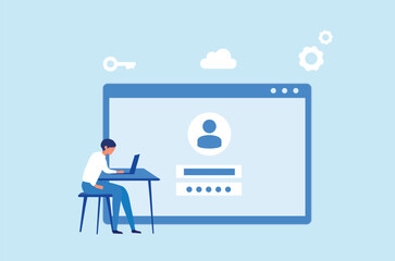 Online registration or sign up user interface. Users use secure login and password vector illustration	
