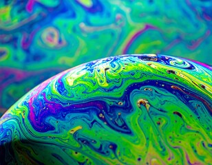 Colorful, swirling patterns of a soap bubble