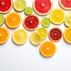 Vibrant Citrus Slices Arranged on White