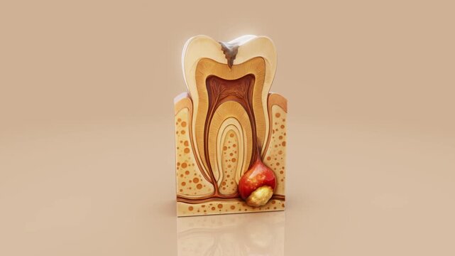 Conceptual 3D animation of a dental abscess with pus and infection