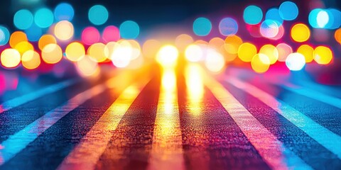 Vibrant Night Street Scene with Colorful Bokeh Effects