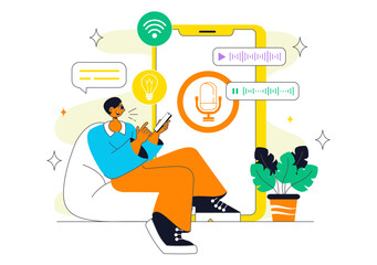 Voice Assistant Smart Devices Illustration Featuring Voice-Activated Digital Technology for Enhancing User Interaction Through Speech Recognition