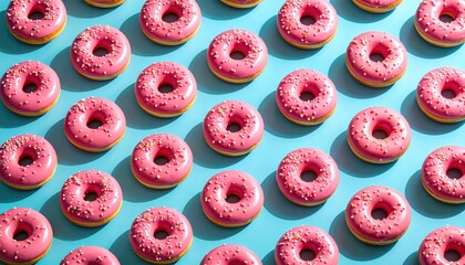 Pink Donuts Pattern on Blue Background