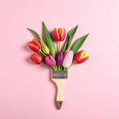 Colorful Tulips Arranged in Paintbrush