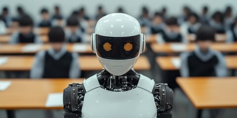 Robot Teacher in Classroom Setting with Students at Desks