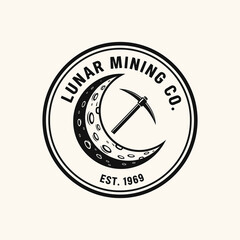 Lunar Mining Company Logo Depicting Moon and Pickaxe Established in 1969.