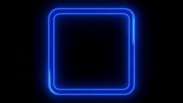 A neon blue square frame with rounded corners on a black background